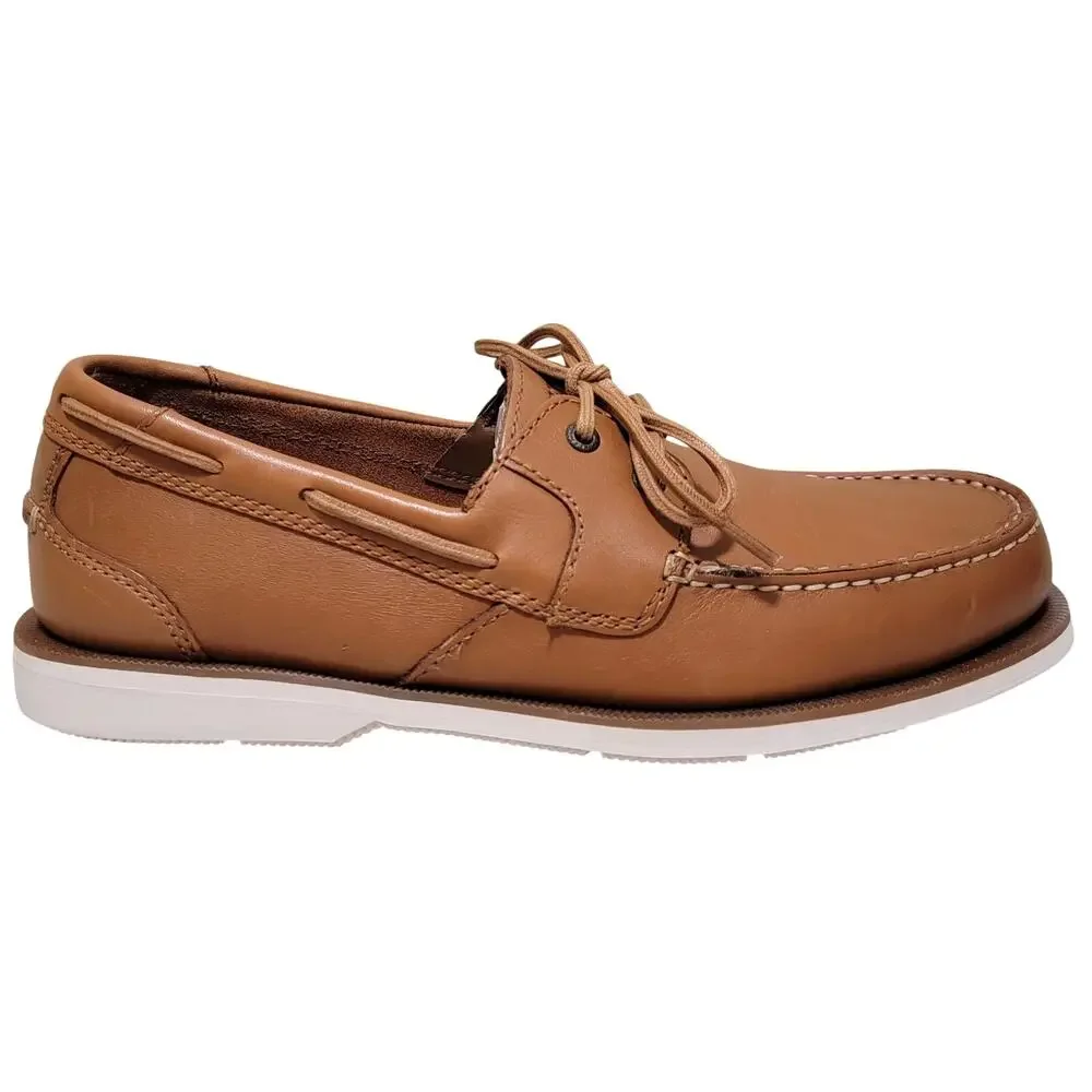 Rockport Men South Port Boat Shoes Size US 8.5M Medium Natural Brown Leather